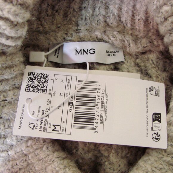 Mango Gray Wool Blend Polo Sweater Openwork Knit BRAND NEW NWT Size Medium - Picture 3 of 13